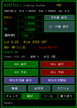 KIRITSUの注文のパネル
